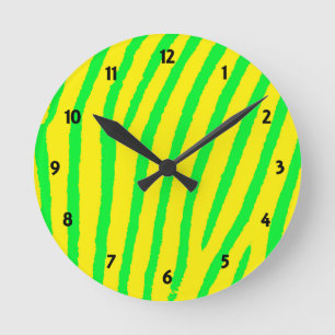 Reloj Redondo Mediano Imprimir cebra (amarillo y verde)
