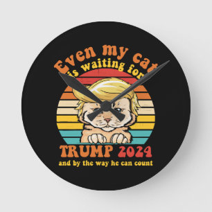 Reloj Redondo Mediano Incluso mi gato está esperando la ropa de Trump 20