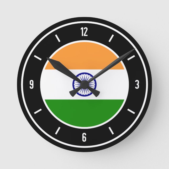 Reloj Redondo Mediano India Flag Elegant (Anverso)