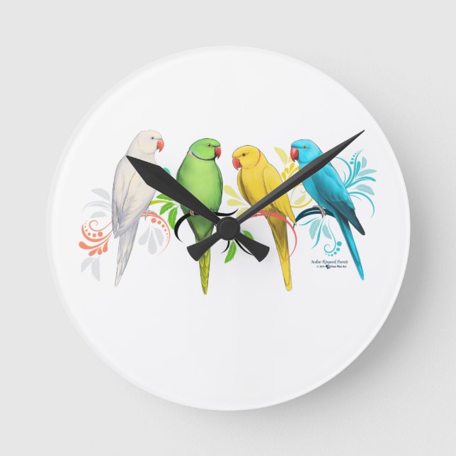 Reloj Redondo Mediano Indian Ringneck Parrots (Anverso)