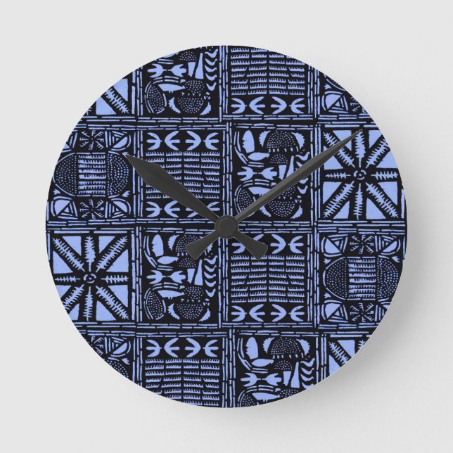 Reloj Redondo Mediano Indigo Batik Quilt - Blue (Anverso)