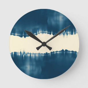 Reloj Redondo Mediano Índigo Shibori Abstracto Moderno Horizontal
