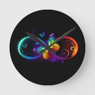 Reloj Redondo Mediano Infinidad vibrante con mariposa arco iris sobre ne