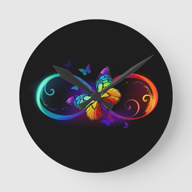 Reloj Redondo Mediano Infinidad vibrante con mariposa arco iris sobre ne (Anverso)
