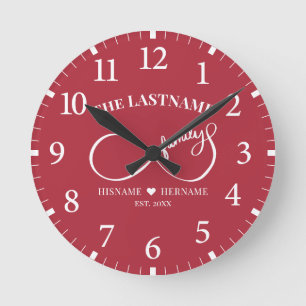 Reloj Redondo Mediano Infinito Apellido Personalizado y Fecha de Estable