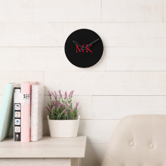 Reloj Redondo Mediano Iniciales monográficas personalizadas Rojo negro m