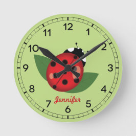 Reloj Redondo Mediano Inscripción Adorable Red Ladybug Con Nombre Person