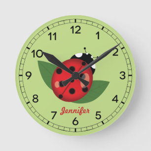 Reloj Redondo Mediano Inscripción Adorable Red Ladybug Con Nombre Person