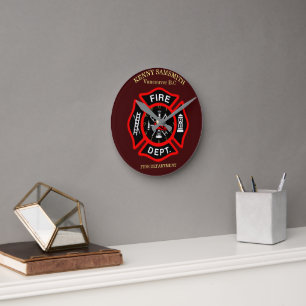 Reloj Redondo Mediano Insignia negra y roja del Departamento de Bomberos