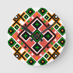 Reloj Redondo Mediano Inspiración de arte folclórico ucraniano