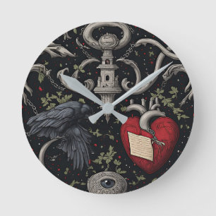 Reloj Redondo Mediano Inspirado en Edgar Allan Poe gótico