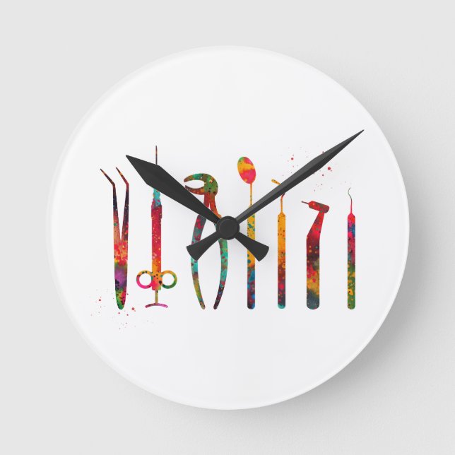 Reloj Redondo Mediano Instrumentos de dentista (Anverso)