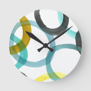 Reloj Redondo Mediano Interlocking Yellow & Blue Circles