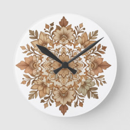 Reloj Redondo Mediano Intricate Mandala Floral Brown Tones Art