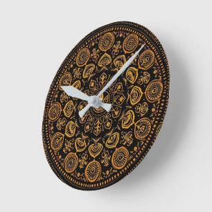 Reloj Redondo Mediano Intrincado patrón tradicional de Mandala warli tra