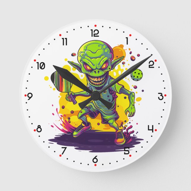 Reloj Redondo Mediano Invasor de Pickleball Pickleball  (Anverso)