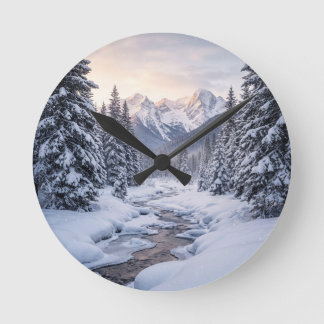 Reloj Redondo Mediano Invierno en Montaña Nevada