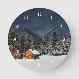 Reloj Redondo Mediano Invierno Rústico de nieve en cabina