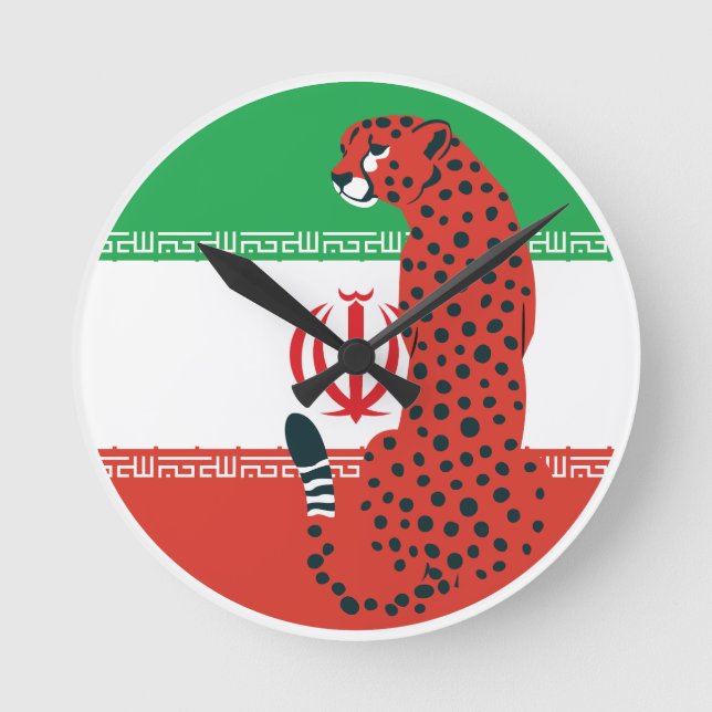 Reloj Redondo Mediano Irán Cheetah Bandera Nacional Animal (Anverso)