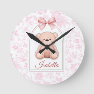 Reloj Redondo Mediano Isabella Diseño de guardería de osito rosado per