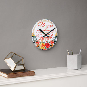 Reloj Redondo Mediano Isaías 40:29 Él da poder a las Escrituras Florales