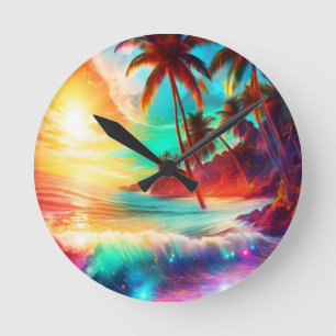 Reloj Redondo Mediano Isla Tropical Fantasía