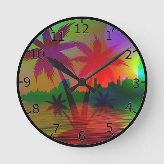 Reloj Redondo Mediano Isla Tropical Profunda (Anverso)