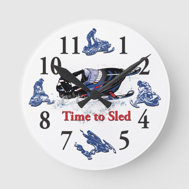 Reloj Redondo Mediano Its Time to Sled - Snowmobile Clock (Anverso)
