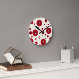 Reloj Redondo Mediano Ivory Red Dots Funky Whimsical Circle Pattern 