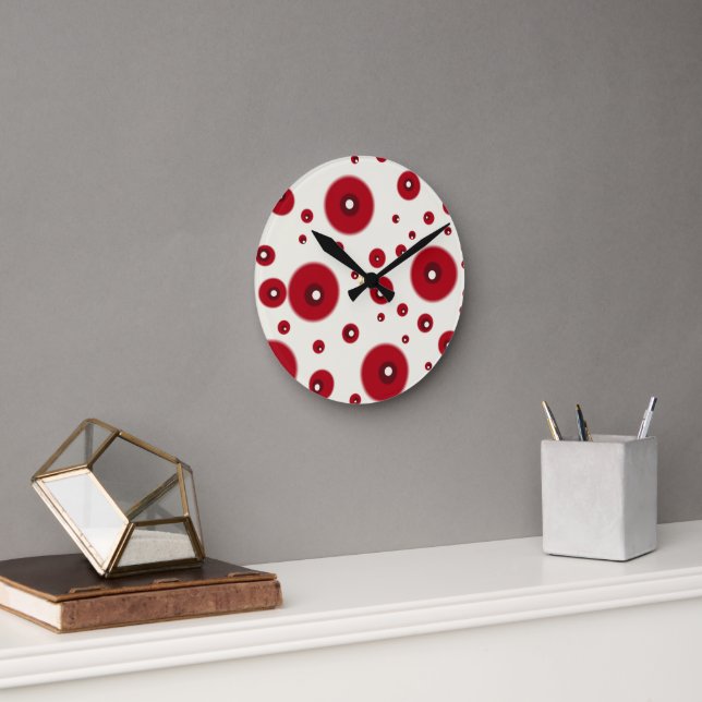 Reloj Redondo Mediano Ivory Red Dots Funky Whimsical Circle Pattern  (Oficina)