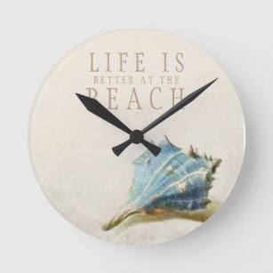 Reloj Redondo Mediano Ivory Seashell Life is Better at the Beach Clock