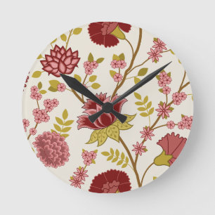 Reloj Redondo Mediano Jacobo Floral Lg Pattern Rojos Rosa Crema De Oro