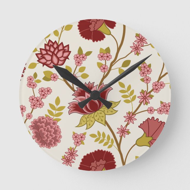 Reloj Redondo Mediano Jacobo Floral Lg Pattern Rojos Rosa Crema De Oro (Anverso)