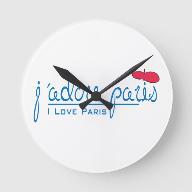 Reloj Redondo Mediano j'adore Paris (Amo París) con boina roja (Anverso)