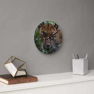 Reloj Redondo Mediano Jaguar Salvaje En El Bosque,