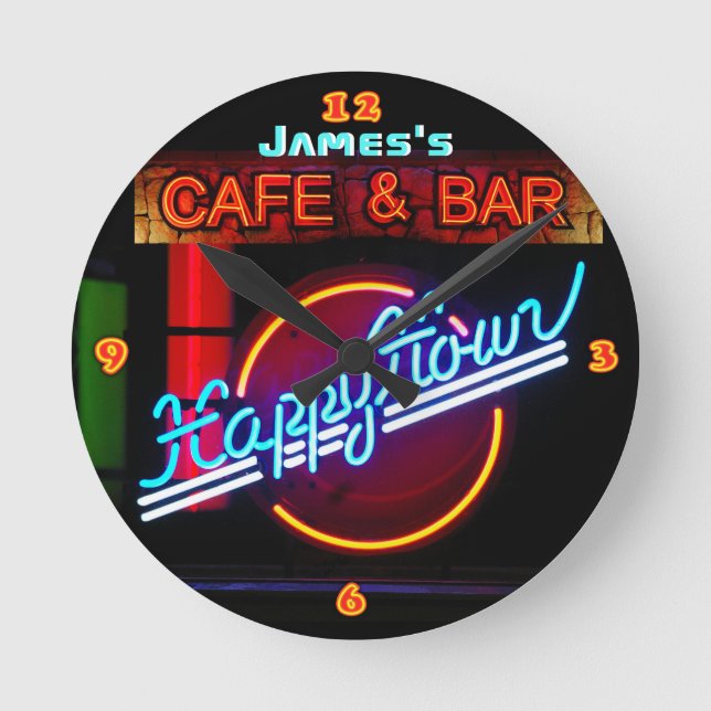 Reloj Redondo Mediano JAMES - Nombre Neon Rótulo Bar Mancave Den Clock F (Anverso)