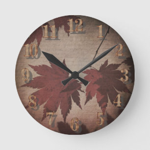 Reloj Redondo Mediano Japanese maple tree leaves and script fall