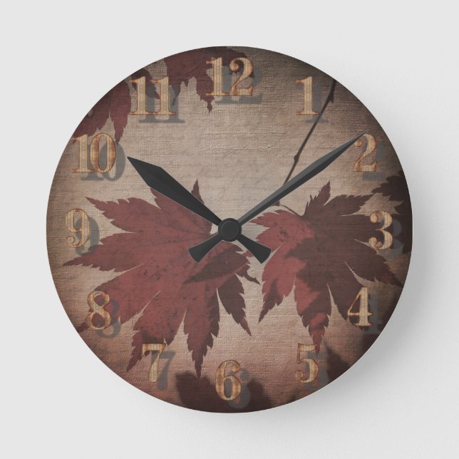 Reloj Redondo Mediano Japanese maple tree leaves and script fall (Anverso)
