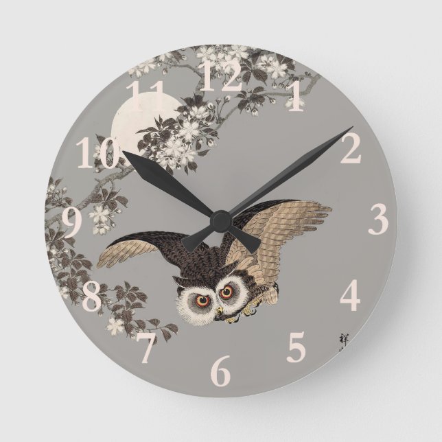 Reloj Redondo Mediano Japanese Owl Night Moon Woodcut Flying Night (Anverso)