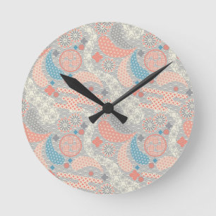 Reloj Redondo Mediano Japanese style pattern. Illustration.