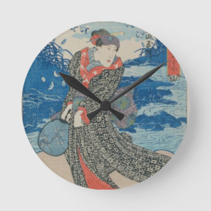 Reloj Redondo Mediano Japanese woman by the sea (colour woodblock print)
