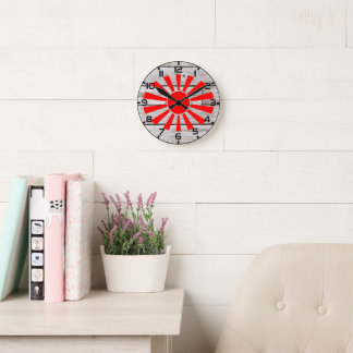Reloj Redondo Mediano Japón Sol Naciente Grano de Madera Vintage Decorac