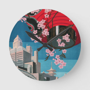 Reloj Redondo Mediano Japón Tokio Antiguo Póster de viaje japonés