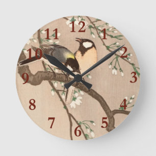 Reloj Redondo Mediano Japonés asiático Ohara Koson pájaro carbonero pája