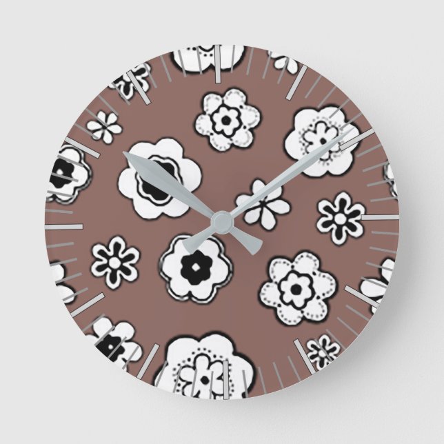 Reloj Redondo Mediano Jardín de flores en Brandy (Anverso)