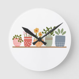 Reloj Redondo Mediano Jardín de flores en macetas caprichosas amante