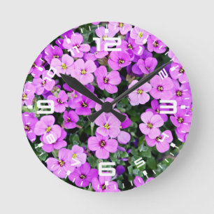Reloj Redondo Mediano Jardín de flores moradas
