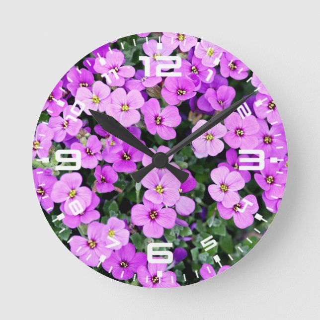 Reloj Redondo Mediano Jardín de flores moradas (Anverso)