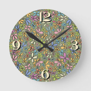 Reloj Redondo Mediano Jardín de flores silvestres abstracto colorido