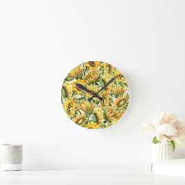Reloj Redondo Mediano Jardín de Girasoles Artísticos - Floral Vintage